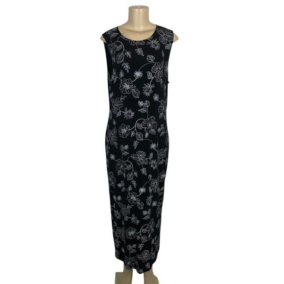 Peony Dresses & Skirts - Vintage Peony Black Floral Print Sleeveless Maxi Dress Size 1XL Tropical Beachy